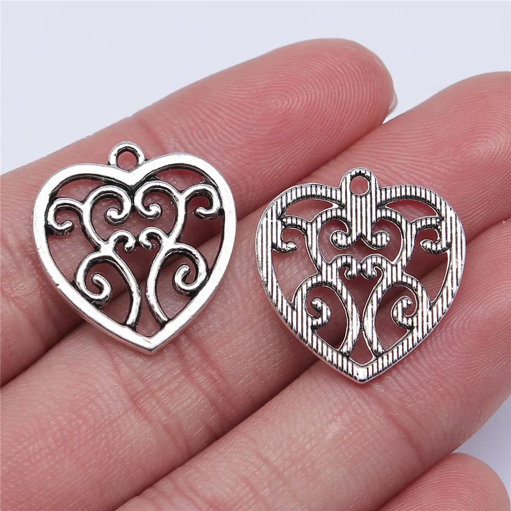 22x21mm 1.8g Antique Silver Zinc Alloy Heart Charm Pendant for DIY Necklace Bracelet Jewelry Making