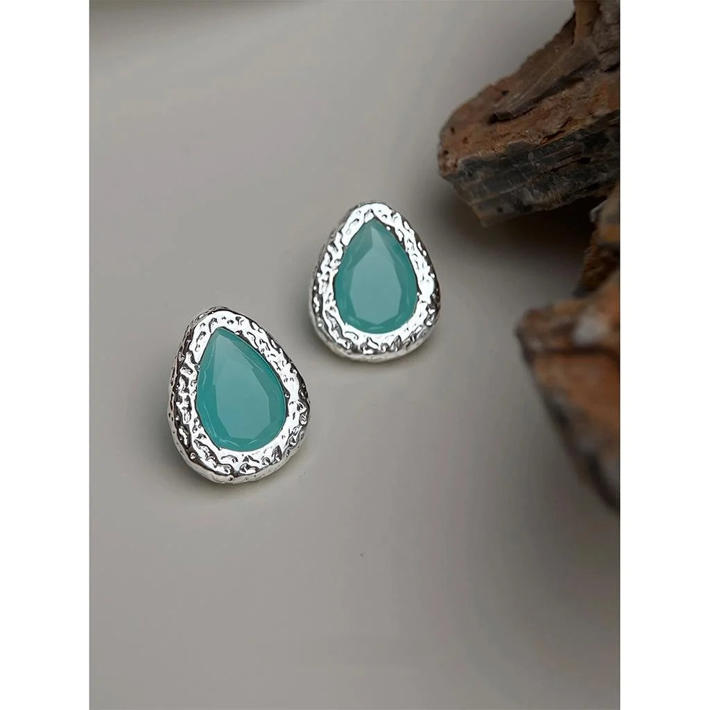 Light Luxury Copper Translucent Zircon Waterdrop Geometric Stud Earrings For Women