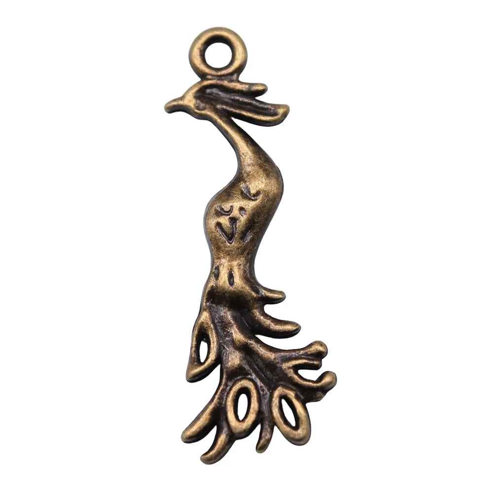 31x11mm 1.6g Antique Silver Zinc Alloy Peacock Phoenix Bird Charm Pendant for DIY Jewelry Making