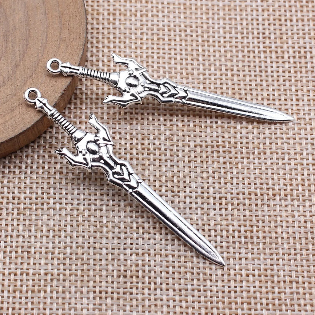 59x13mm 2.1g Antique Silver Tone Zinc Alloy Sword Weapon Charm Pendant for Cosplay Necklace Bracelet DIY