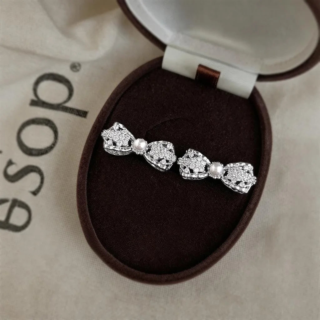 Micro Pave Zircon Copper Bow Stud Earrings Sweet Hollow 3D Minimalist Fashion Jewelry