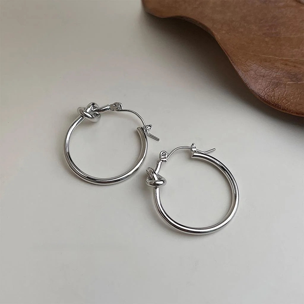 Minimalist Copper Knot Hoop Earrings Smooth Metal Geometric Commuter Jewelry For Women