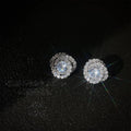 Light Luxury Copper Micro Pave Zircon Round Geometric Stud Earrings With Multi Layer 3D Line Design