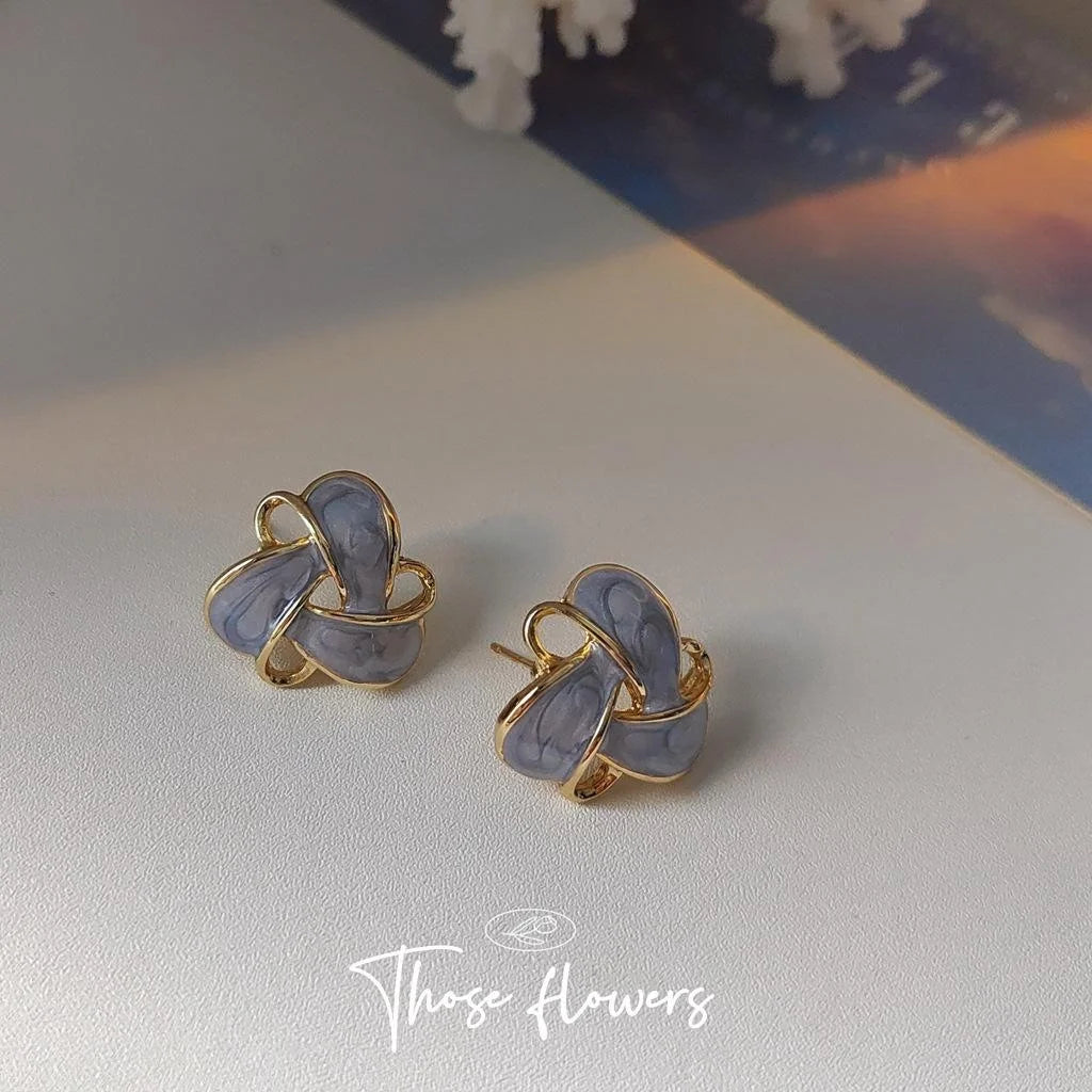 14K Gold Plated Copper Geometric Enamel Hollow Stud Earrings For Women Korean Fashion