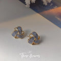 14K Gold Plated Copper Geometric Enamel Hollow Stud Earrings For Women Korean Fashion