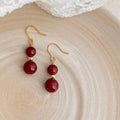 French Vintage Red Glass Tassel Drop Earrings Handmade Palace Geometric Jewelry for Women