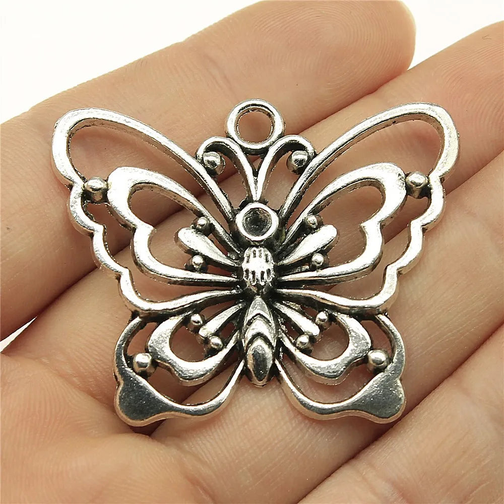 38x47mm 10g Antique Silver Zinc Alloy Butterfly Charm Pendant for DIY Necklace Bracelet Making