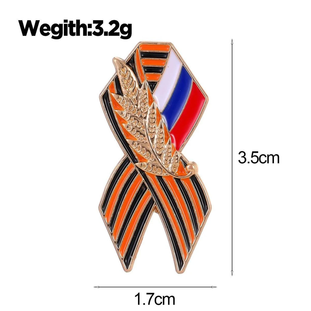 Elegant Alloy Enamel Wheat Ear Ribbon Brooch With Flag Colors, Russian Style Lapel Pin Suit Accessory Gift