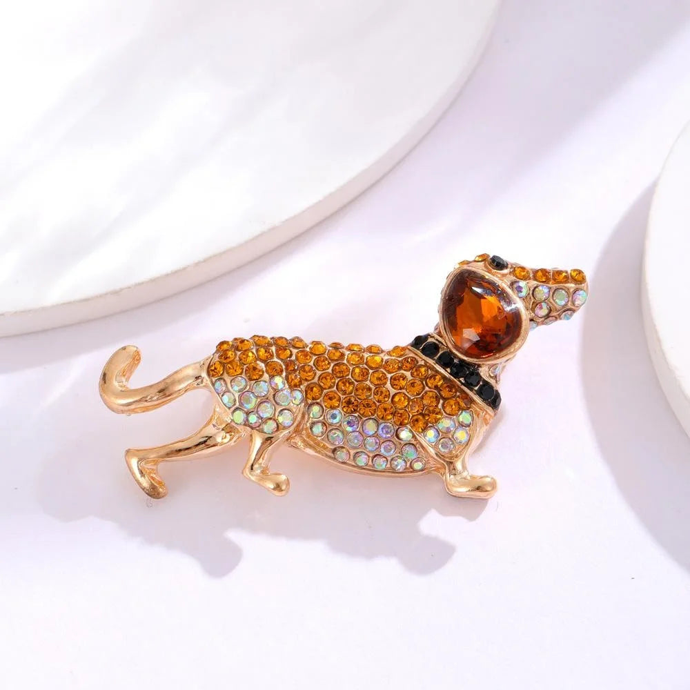 Cute Rhinestone Poodle Dog Brooch, Gold Tone Alloy Animal Lapel Pin Corsage For Cardigan Suit Gift