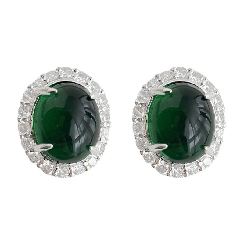 Luxury Oval Micro Pave Zircon Stud Earrings Vintage Court Style Geometric Jewelry
