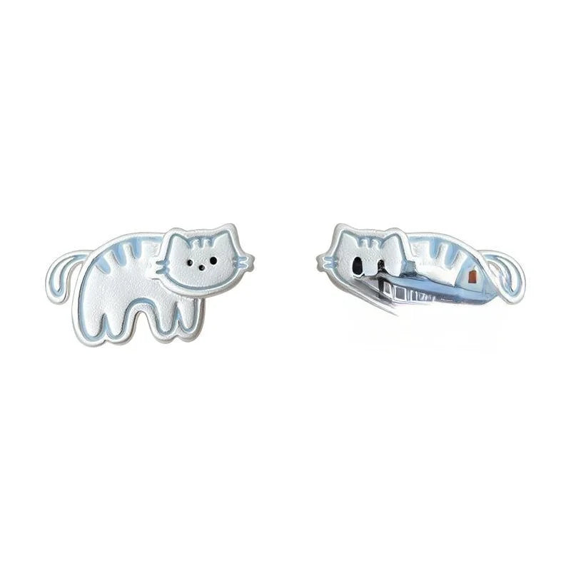 Cute Hand Painted Cat Stud Earrings Copper Sweet Girl Style Jewelry For Women