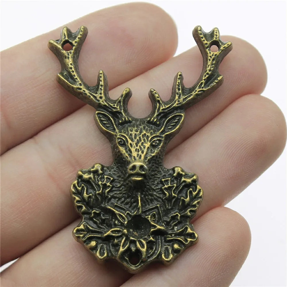 51x38mm 9.5g Multicolor Zinc Alloy Deer Head Antler Charm Pendant for DIY Jewelry Making