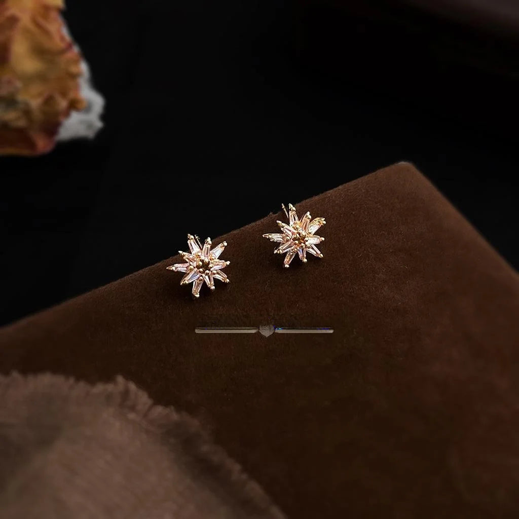 Copper Micro Pave Zircon Star Stud Earrings Minimalist Firework Design For Women