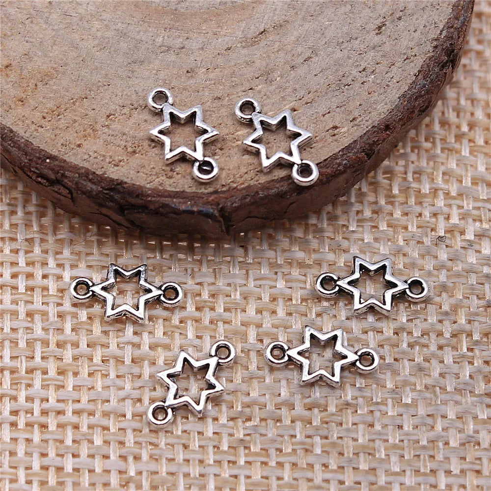 5x10mm 0.2g Antique Silver Zinc Alloy Five-Point Star Connector Charm for DIY Jewelry Making