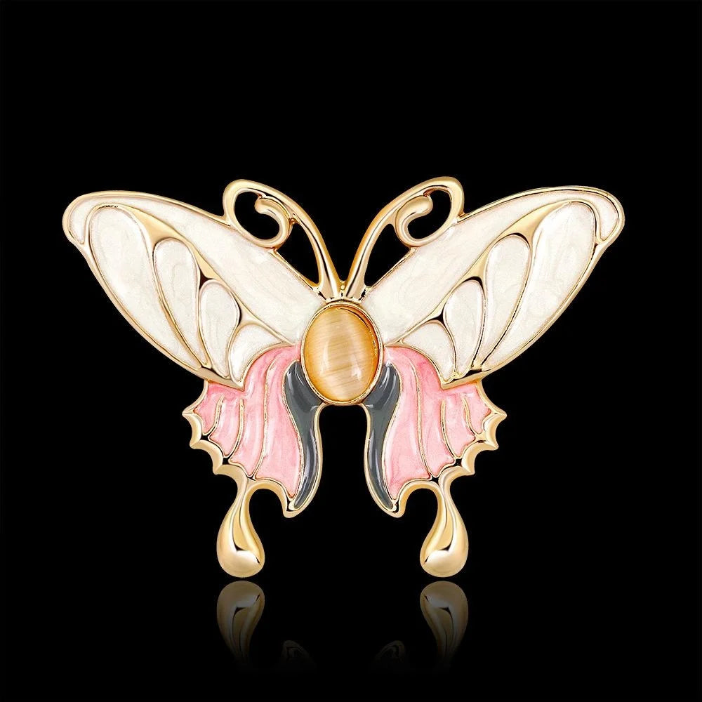 Elegant Alloy Cat Eye Enamel Butterfly Brooch For Women, Painted Insect Lapel Pin Corsage Suit Accessory Gift