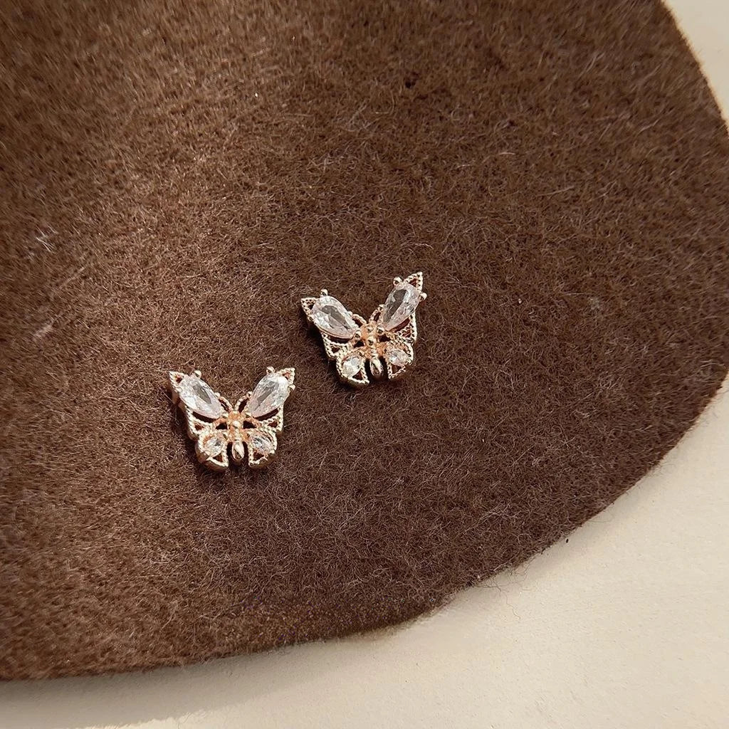 Mini Micro Pave Zircon Butterfly Copper Stud Earrings For Women Sweet Minimalist Jewelry