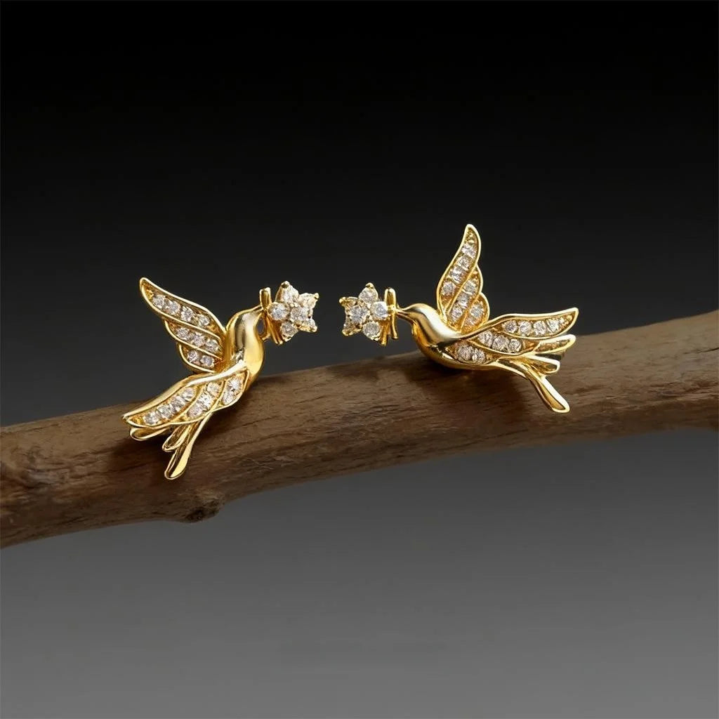 Original Design Micro Pave Zircon Bird Stud Earrings, Copper Luxury Fashion Niche Jewelry
