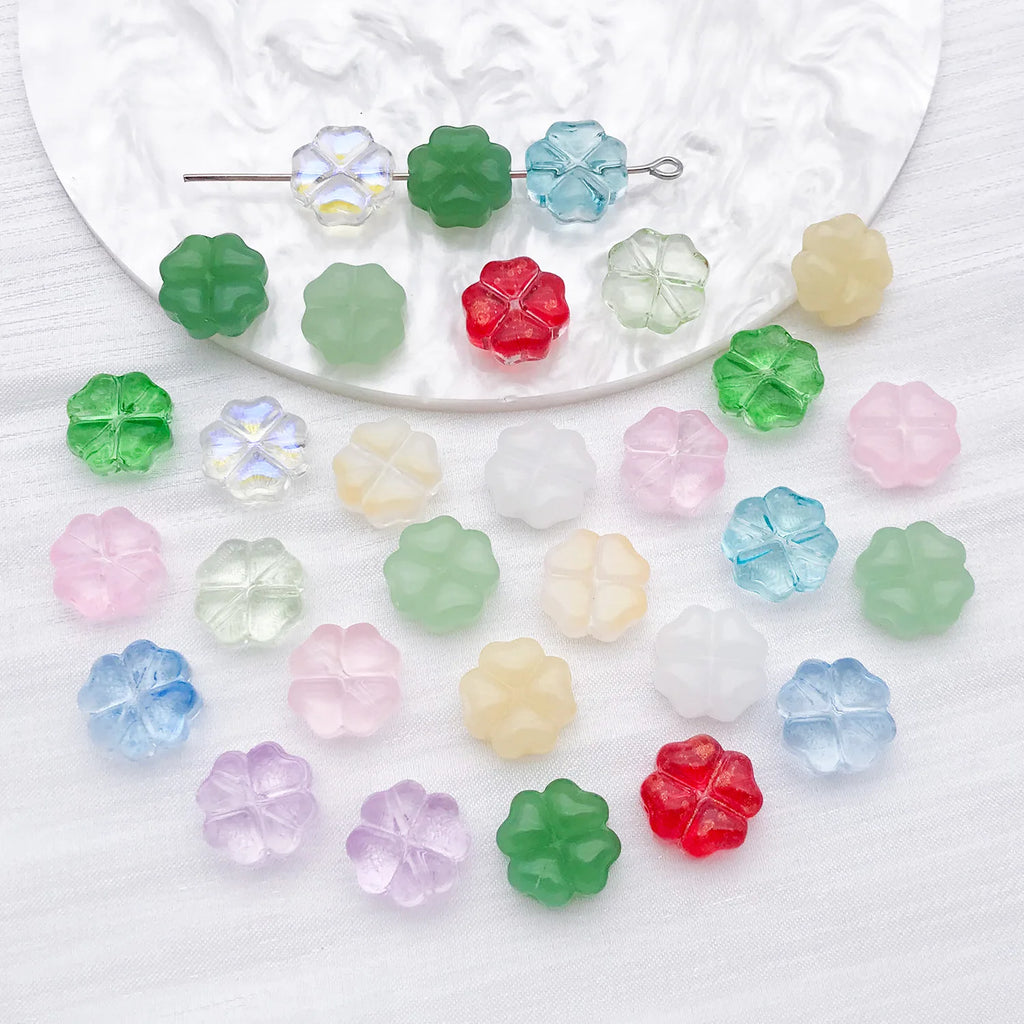Jelly Color Glass Four Leaf Clover Loose Beads for DIY Bracelet Jewelry Making