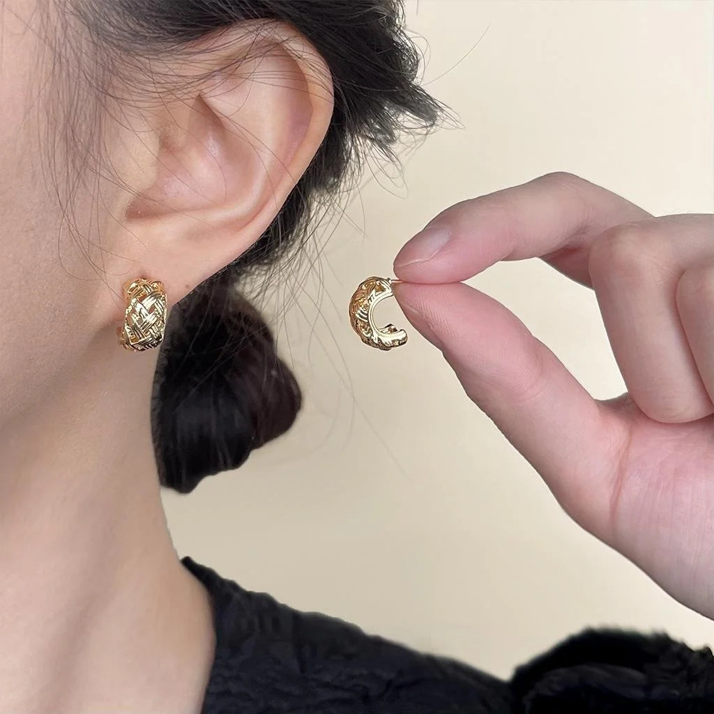 14K Gold Plated Copper Geometric Hollow Square Stud Earrings For Women Minimalist Luxury Style