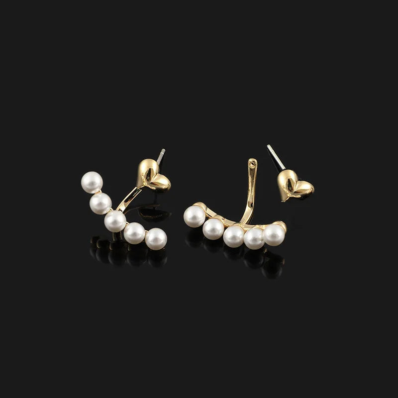 Elegant Gold Alloy Heart Spiral Pearl Back Ear Stud & Clip On No Piercing Fashion Earrings