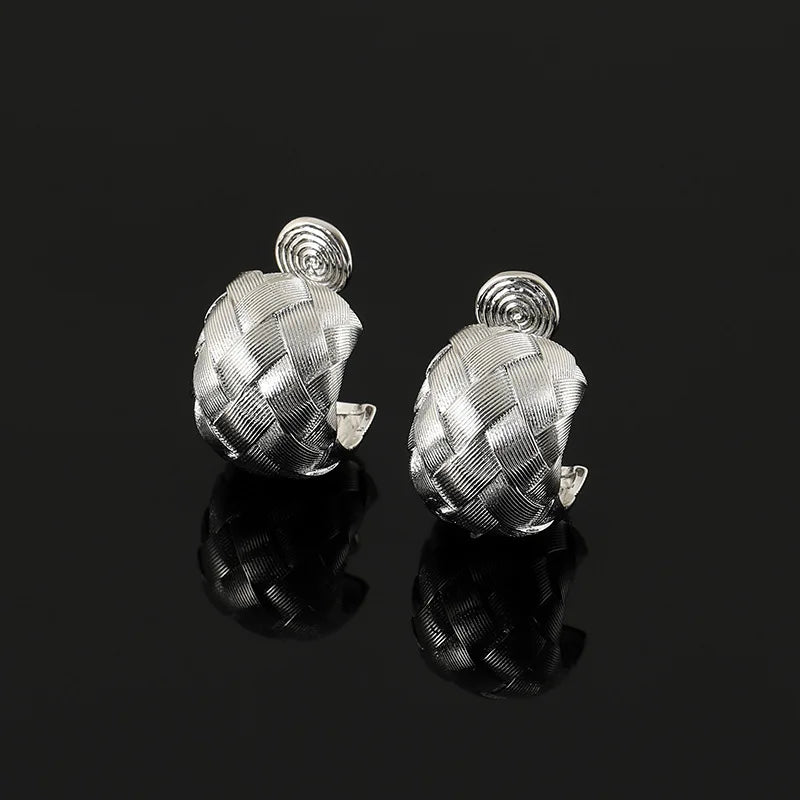 Elegant Silver Alloy Braided Woven Texture C Hoop Stud & Clip On No Piercing Statement Earrings