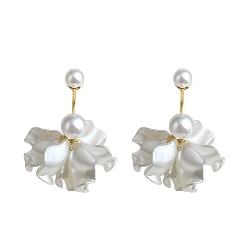 Sweet Forest Style Handmade 3D Flower Drop Earrings With High Gloss Pearl Resin Copper Design
