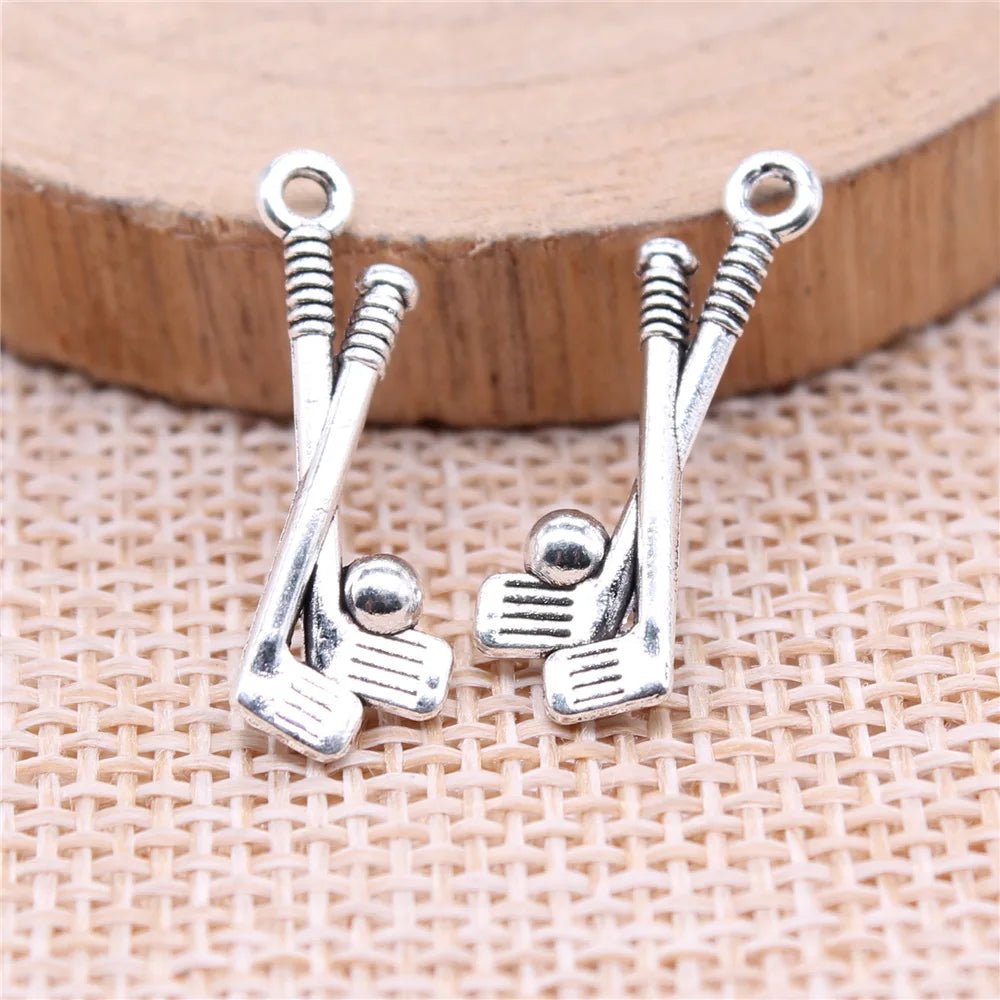 23x8mm 0.7g Antique Silver Zinc Alloy Golf Ball Charm Pendant for DIY Sports Jewelry Making