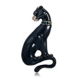 Luxury Black Panther Enamel Brooch With Rhinestone Collar, Elegant Animal Lapel Pin Suit Accessory