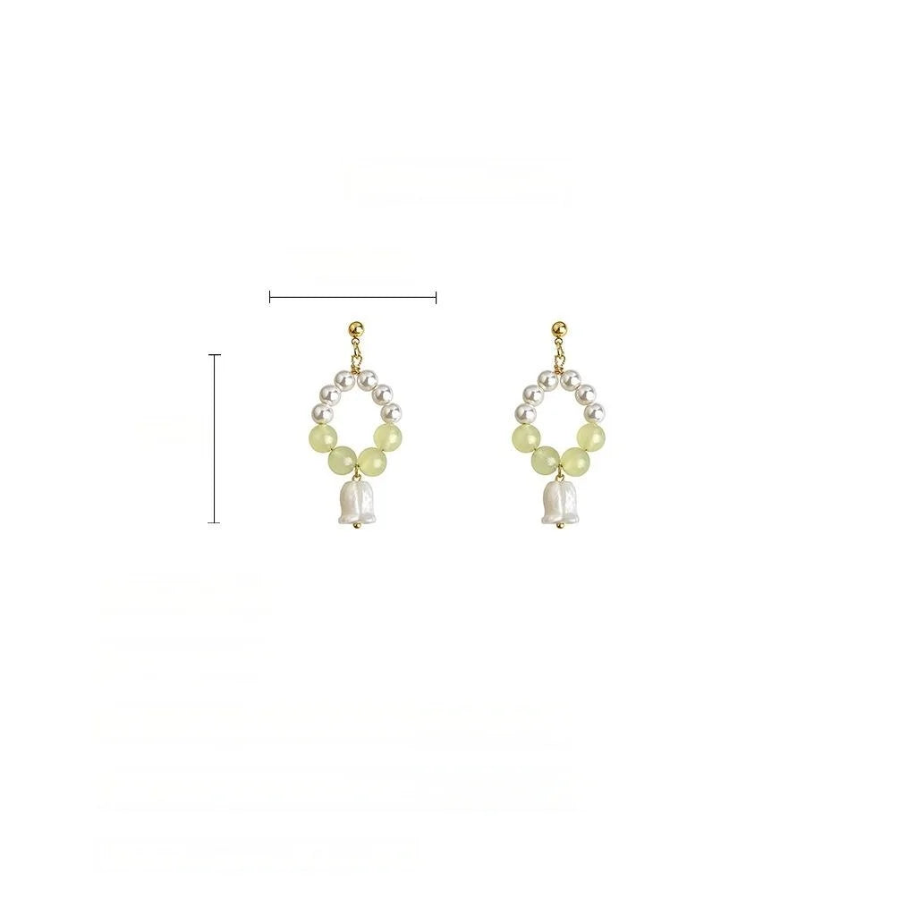 Handmade Jade Lily Of The Valley Tulip Drop Earrings Elegant Fresh Forest Style Geometric Jewelry