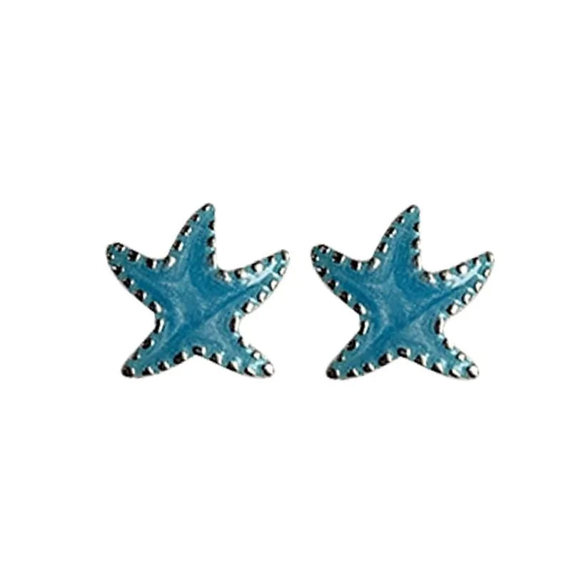 Mini Blue Starfish Copper Stud Earrings Cute Sweet Minimalist Commuter Jewelry For Women