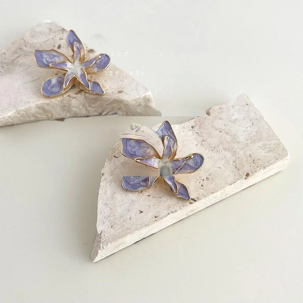 Violet Ombre Double Layer Flower Drop Earrings Copper Pastoral Sweet Floral Statement Jewelry