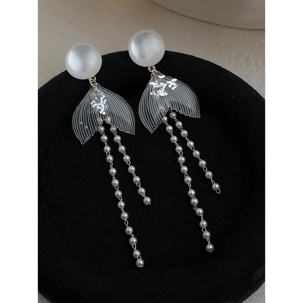 Vacation Style Long Resin Fishtail Drop Earrings Geometric Round Line Beach Fashion Jewelry