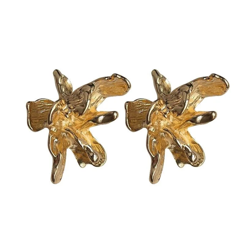 Copper Iris Flower Stud Earrings 3D Geometric Sweet Cool Style Jewelry For Women