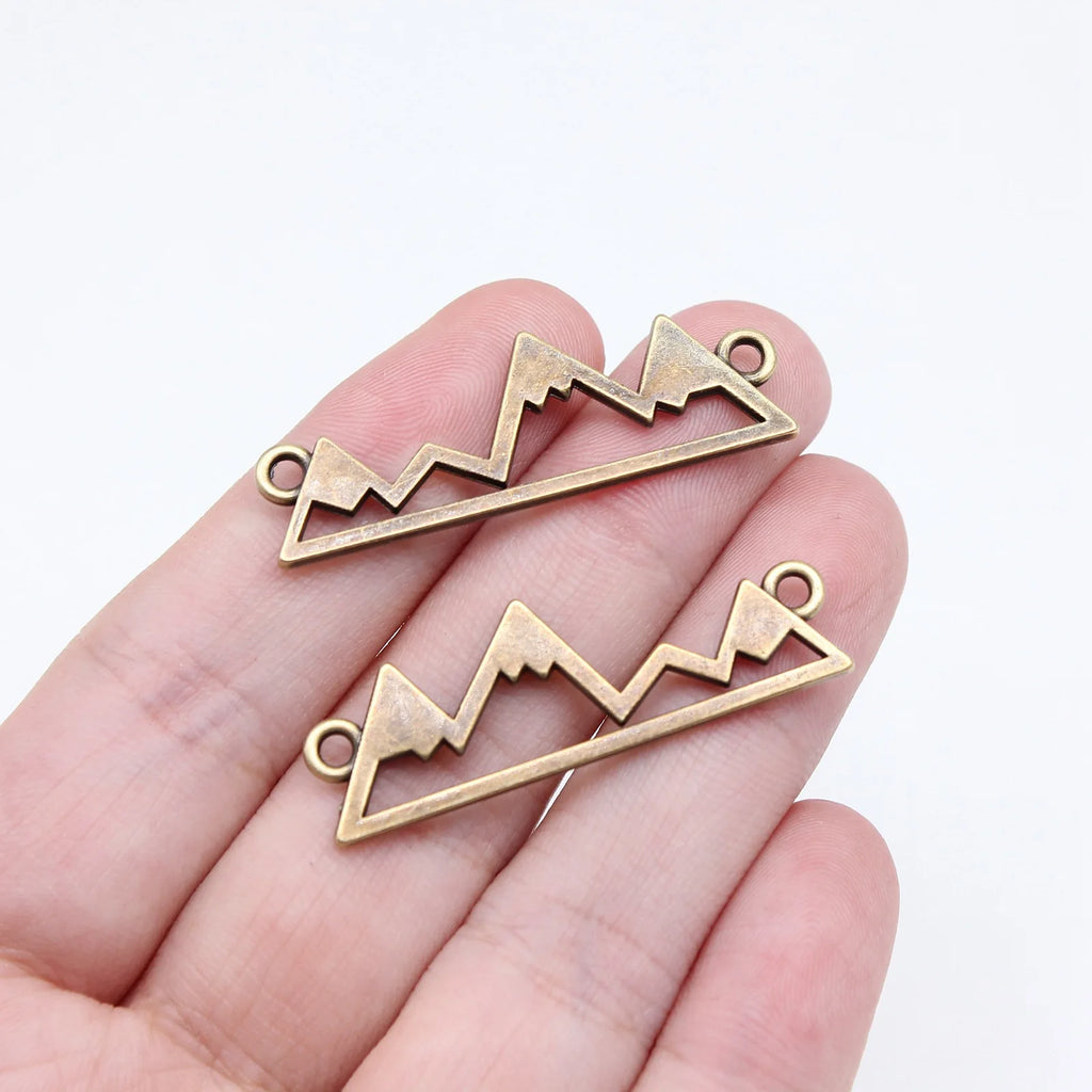 38x12mm 2.07g Antique Bronze Zinc Alloy Snow Mountain Connector Charm for DIY Bracelet Making