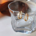 14K Plated Geometric Cross Zircon Stud Earrings Asymmetric Korean Style