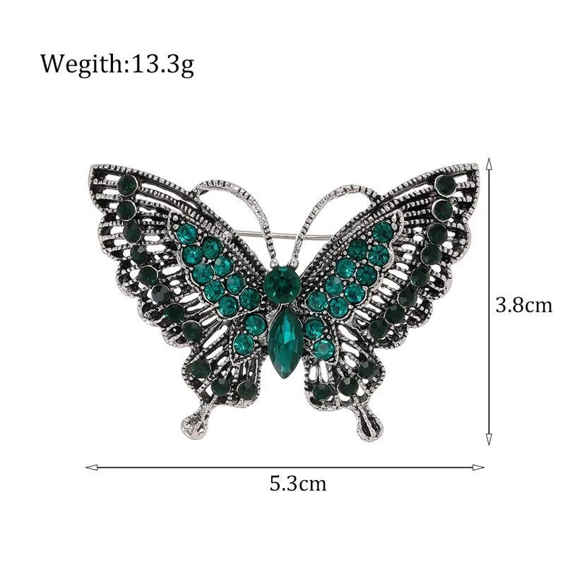 Luxury Green Rhinestone Butterfly Brooch, Elegant Crystal Animal Lapel Pin Corsage For Women's Suits