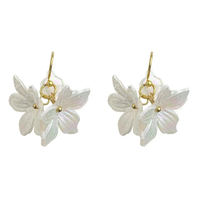 Sweet Iridescent White Acrylic Flower Petal Drop Earrings Handmade Vacation Style Jewelry