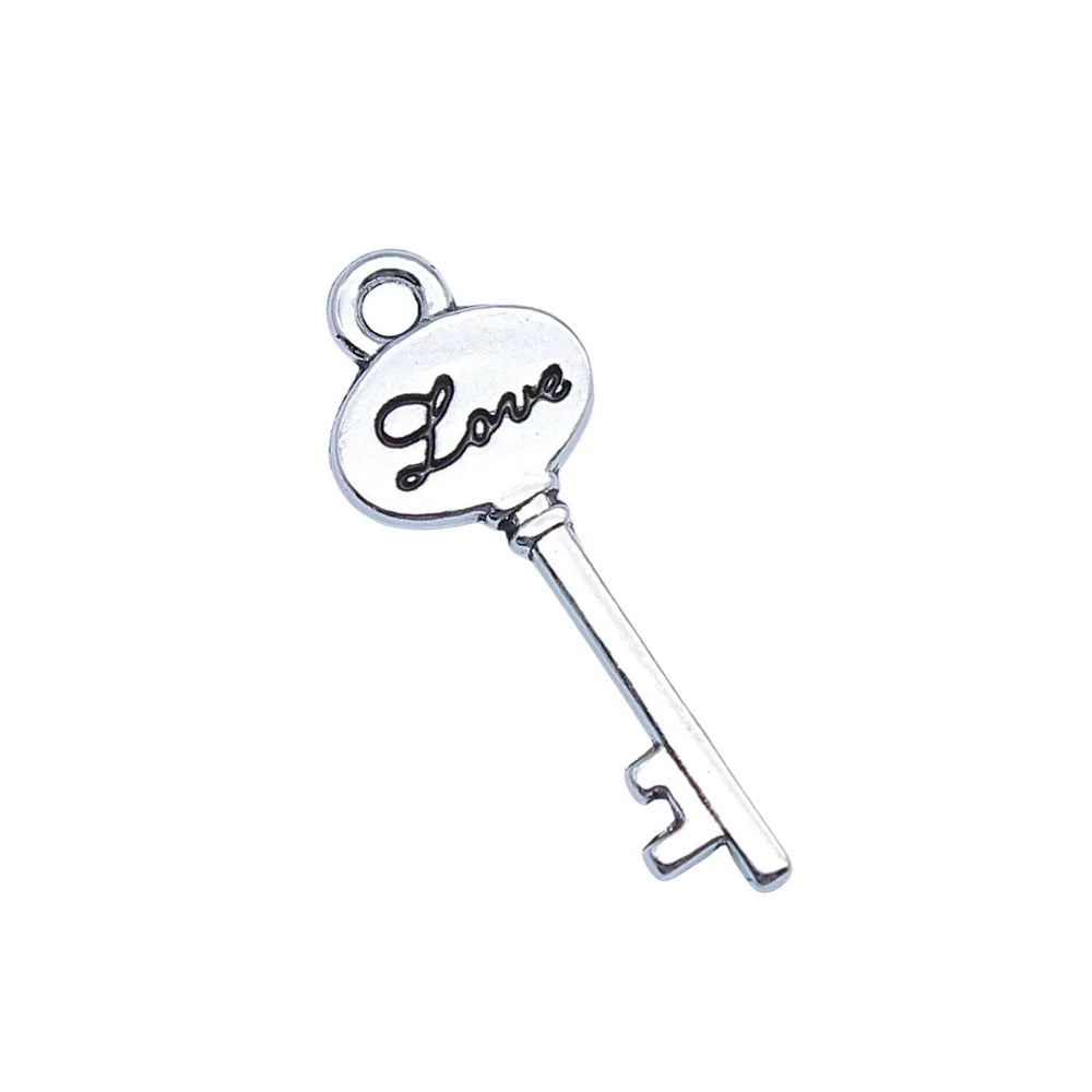 8x23mm 0.7g Antique Silver Zinc Alloy LOVE Key Charm Pendant for DIY Necklace Bracelets