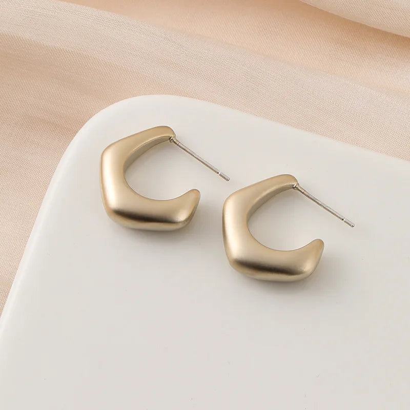 Vintage Chunky U Shape Alloy Hoop Stud & Clip On No Piercing Elegant Geometric Metal Earrings