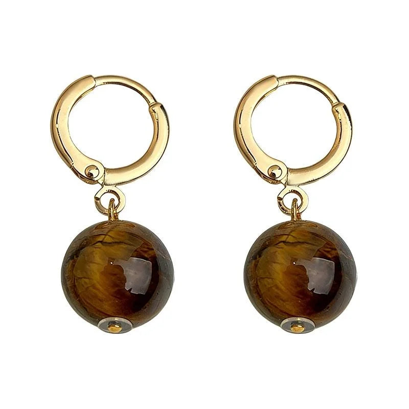 Maillard Style Copper Tiger Eye Geometric Round Hoop Earrings For Women Retro Luxury Jewelry