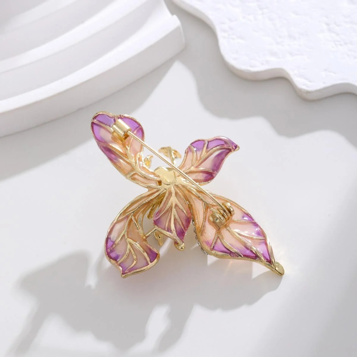 Luxury Vintage Iris Flower Brooch With Pearl Rhinestone Pink Enamel Petals, Elegant Lapel Pin Gift