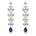 Luxury Rhinestone Leaf Tassel Earrings With Blue Teardrop Crystal, Elegant Long Dangle For Wedding Party