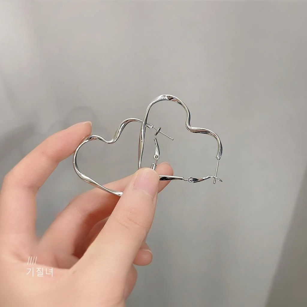 Silver Plated Copper Heart Stud Earrings For Women Korean Japanese Fashion Jewelry