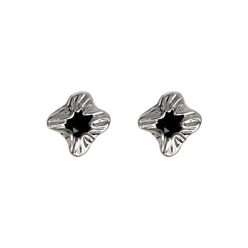 Sweet Cool Geometric Square Black Zircon Copper Stud Earrings