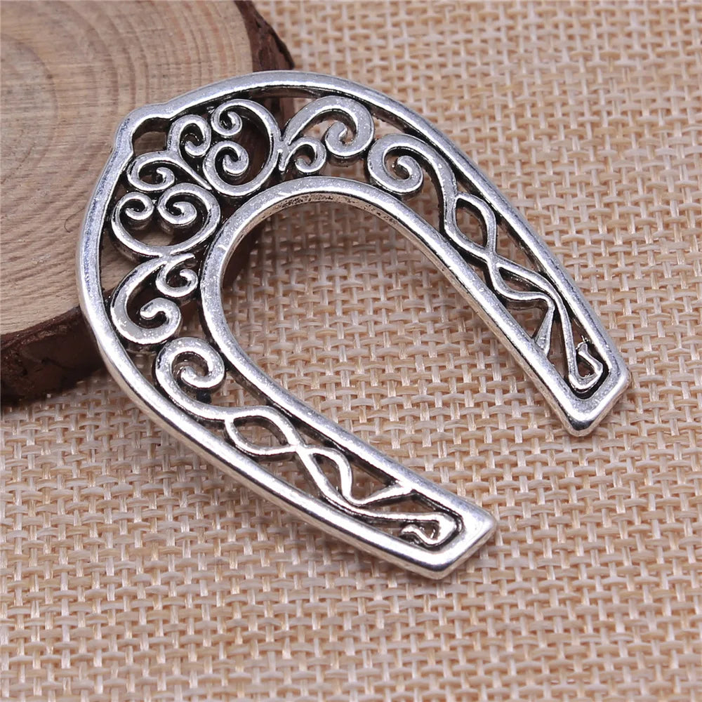 50x39mm 12.4g Multicolor Zinc Alloy Hollow Horseshoe Charm Pendant for DIY Western Jewelry Making