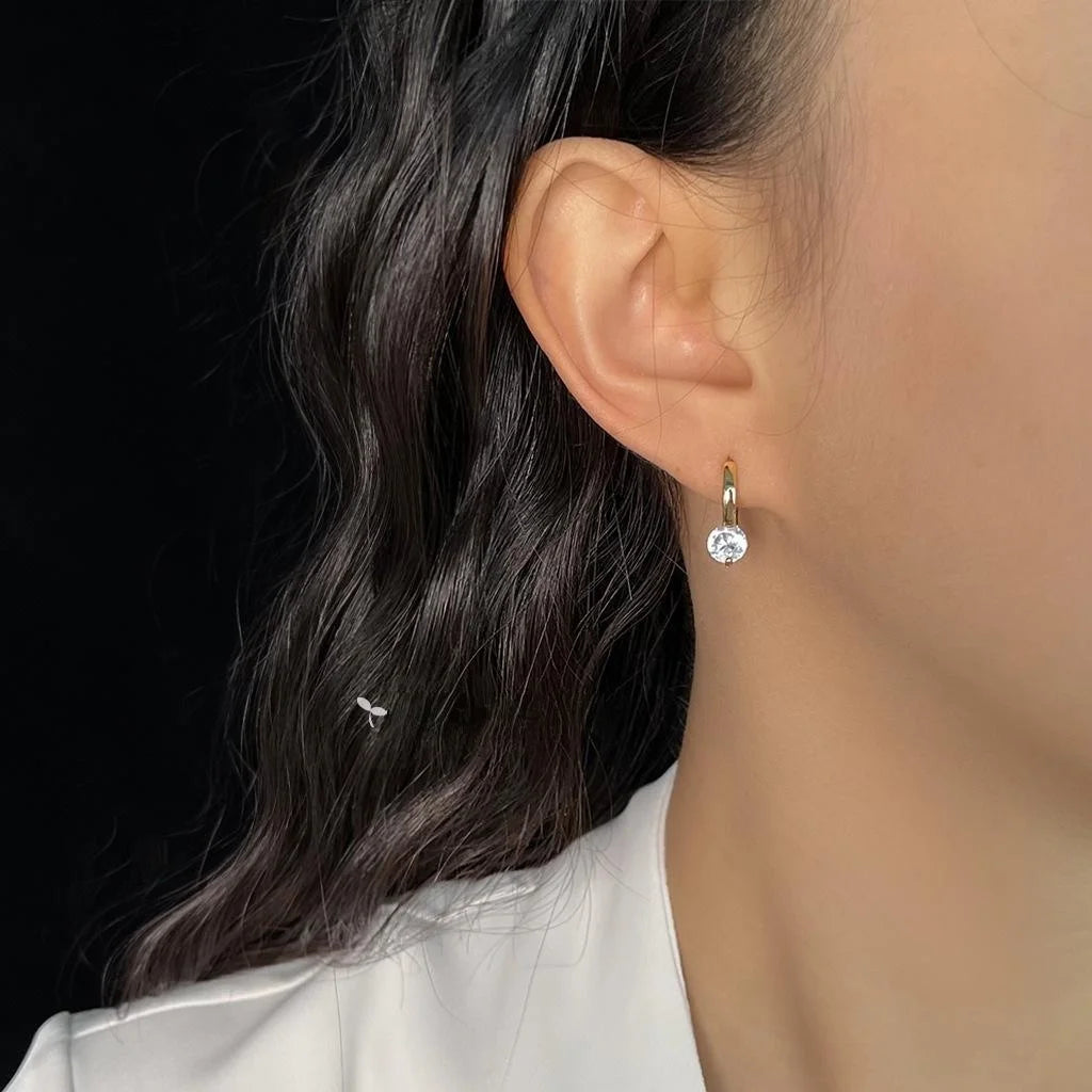 Elegant Copper Round Geometric Zircon Stud Earrings For Women