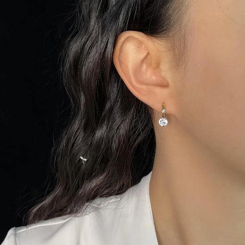Elegant Copper Round Geometric Zircon Stud Earrings For Women