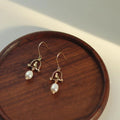 French Vintage Copper Freshwater Pearl Caged Bird Drop Earrings Handmade Palace Style Jewelry