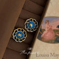 Vintage Enamel Glazed Black Round Geometric Copper Drop Earrings