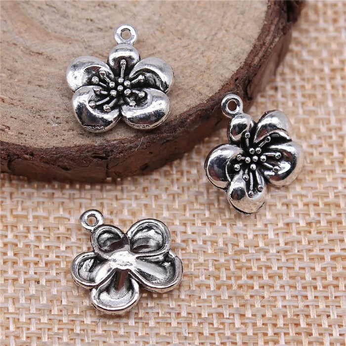 15x14mm 1.1g Antique Silver Zinc Alloy Flower Charm Pendant for Earring Bracelet Jewelry Making